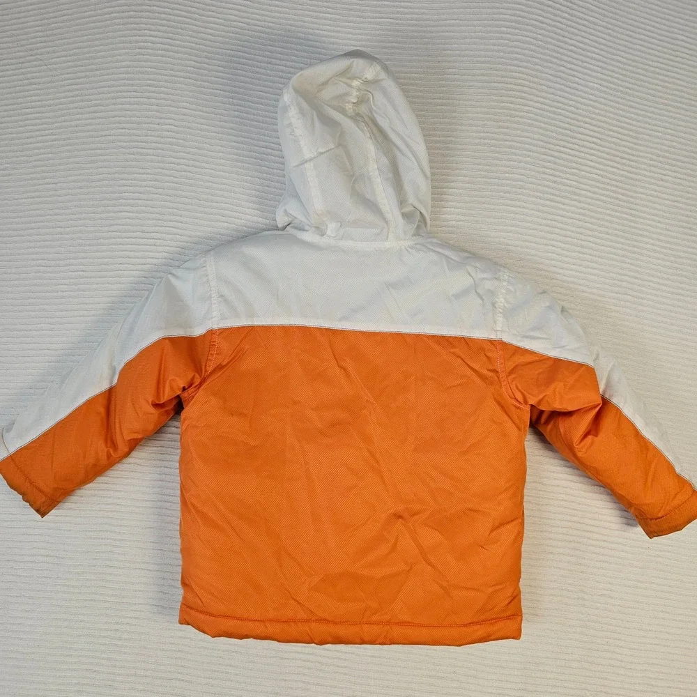 Old Navy Toddler Boys 3T Orange White Grey Colorblock Hooded Puffer Jacket